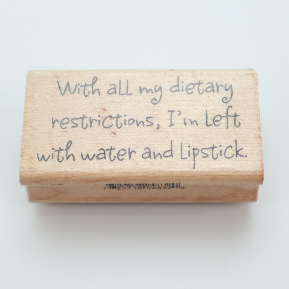 Inkadinkado 94832‑L Dietary Restrictions Water & Lipstick Wood Rubber Stamp
